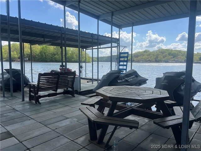 view of dock with a water view