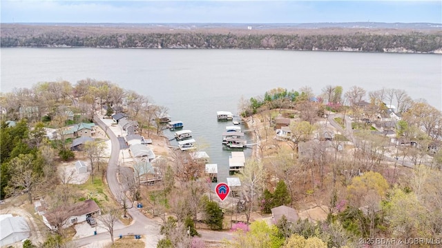 birds eye view of property with a residential view and a water view