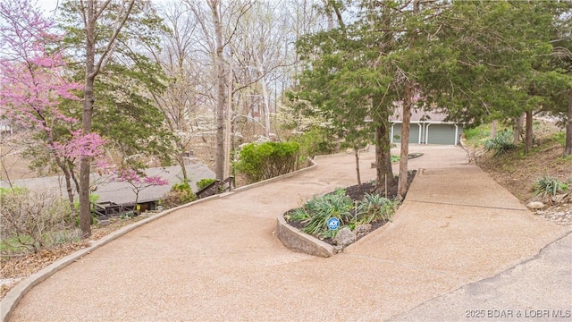 view of home's community with driveway and a garage