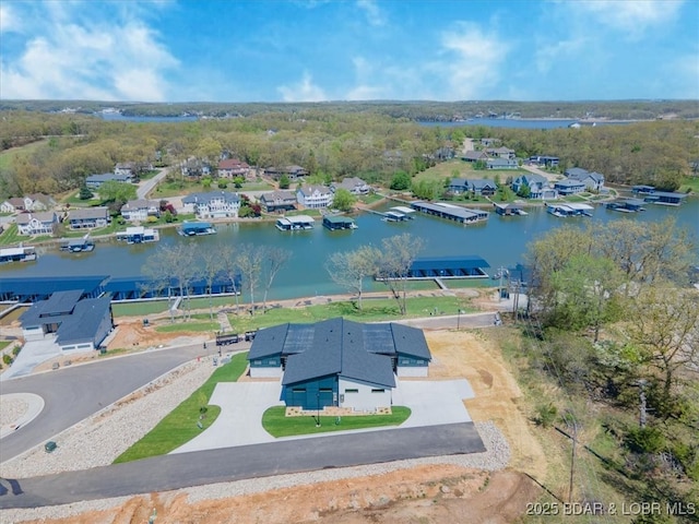 aerial view featuring a water view