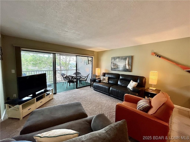 405 Barba Le Ln Unit 3B, Lake Ozark, MO 65049 - carpeted living area featuring a textured ceiling and baseboards