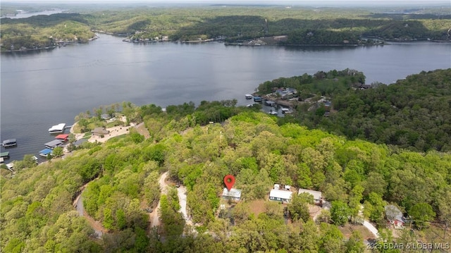 298 Storm Cove Dr, Linn Creek, MO 65052 - bird's eye view featuring a water view and a wooded view