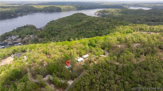 298 Storm Cove Dr, Linn Creek, MO 65052 - drone / aerial view with a water view and a wooded view