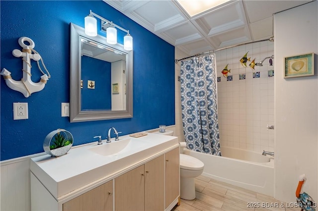 106 Bayliner Dr, Sunrise Beach, MO 65079 - full bathroom with toilet, wainscoting, vanity, and shower / tub combo