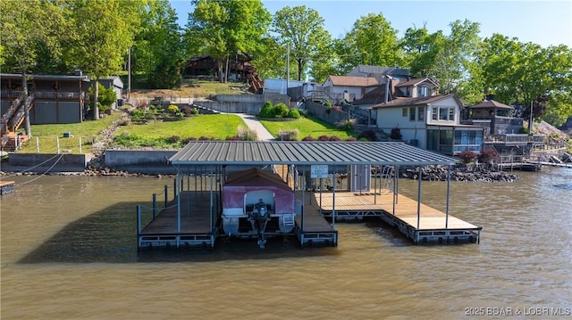 168 Shady Oaks Cir, Sunrise Beach, MO 65079 - view of dock with a water view and boat lift