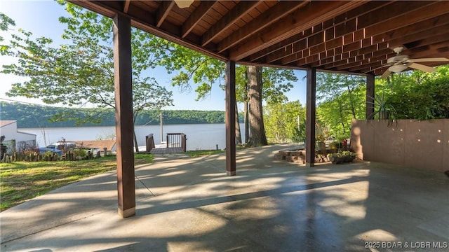 168 Shady Oaks Cir, Sunrise Beach, MO 65079 - view of patio featuring a water view and ceiling fan