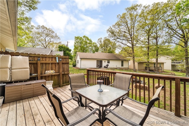 1497 Cherokee Rd W, Lake Ozark, MO 65049 - wooden terrace featuring a residential view and outdoor dining space