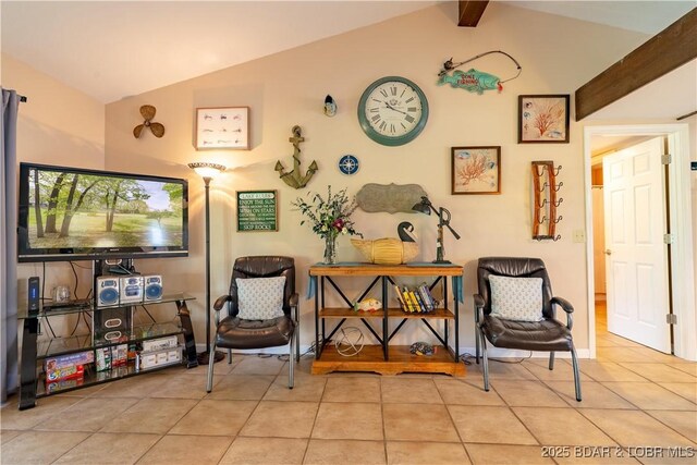 294 Moongate Dr, Osage Beach, MO 65065 - sitting room featuring tile patterned flooring and vaulted ceiling with beams