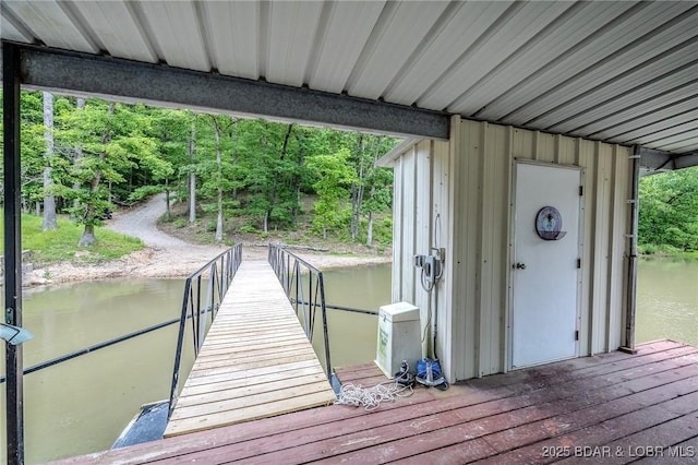 view of dock with a water view