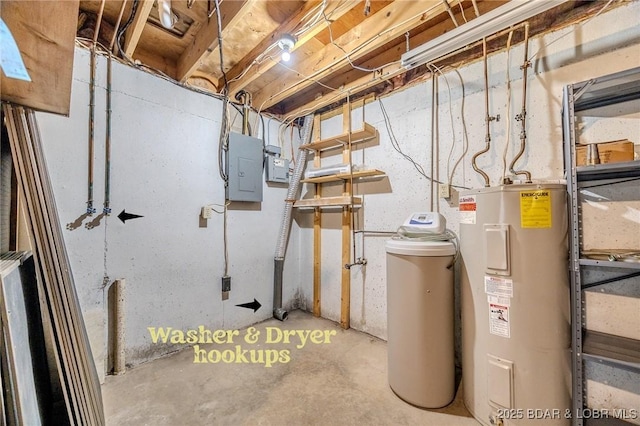 utilities with water heater and electric panel