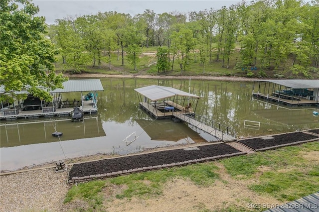 view of dock with a water view