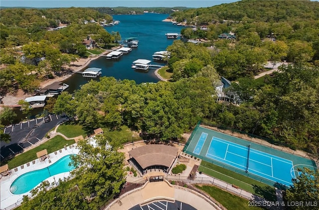 aerial view with a water view
