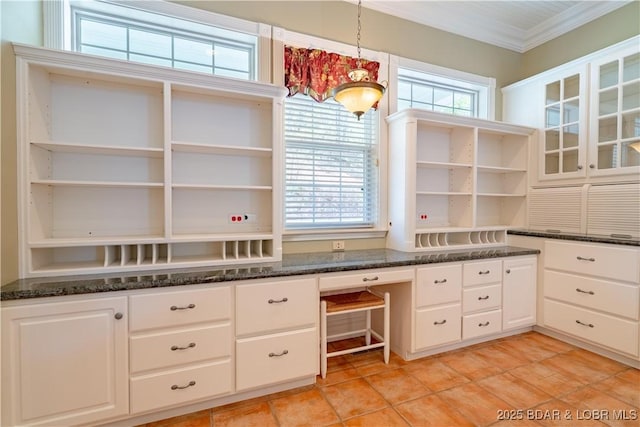 188 Bur Oaks Rd, Camdenton, MO 65020 - unfurnished office featuring built in study area, plenty of natural light, crown molding, and light tile patterned floors