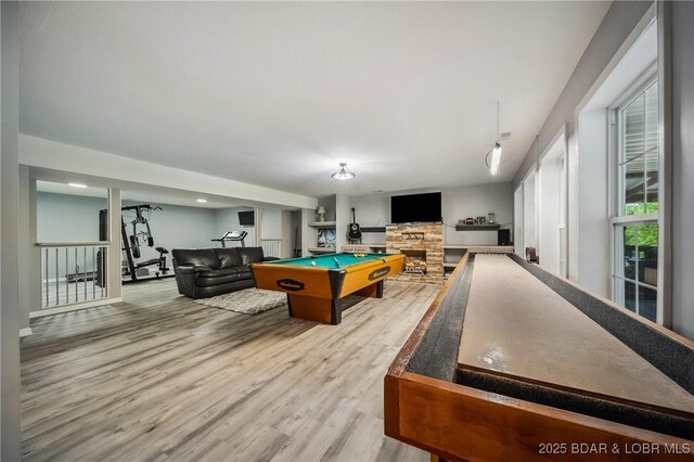 playroom with billiards and wood finished floors