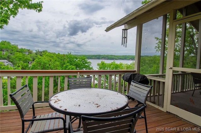 362 Hopetown Dr, Osage Beach, MO 65065 - wooden terrace featuring outdoor dining area and a water view