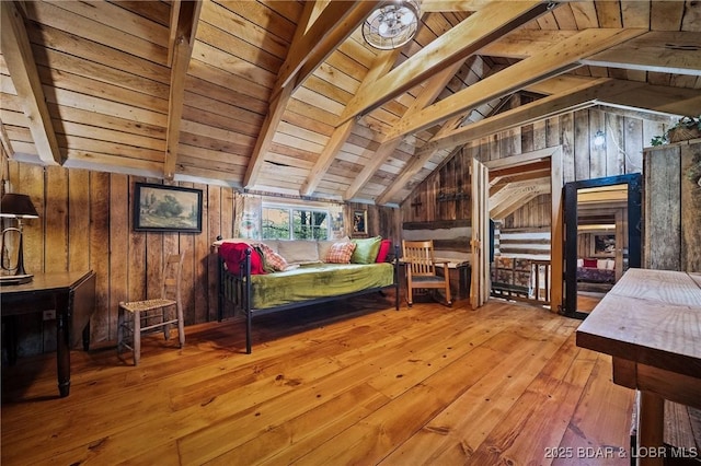 129 Vaughan Rd, Eldon, MO 65026 - bedroom featuring wooden ceiling, wood-type flooring, and wood walls