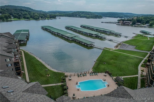 aerial view with a water view