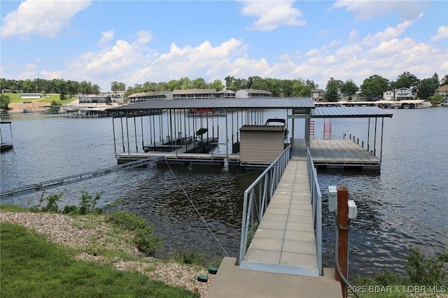 view of dock with a water view