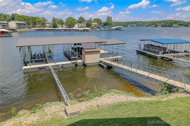 view of dock with a water view