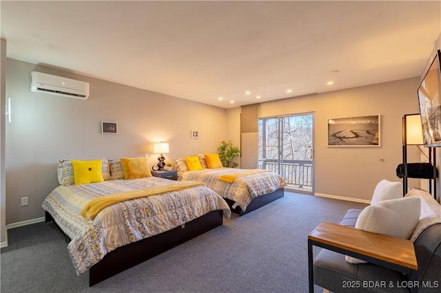 56 Treasure Cay, Osage Beach, MO 65065 - bedroom featuring a wall unit AC, carpet floors, access to exterior, baseboards, and recessed lighting