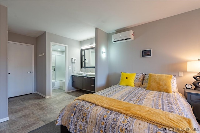 56 Treasure Cay, Osage Beach, MO 65065 - bedroom featuring a wall mounted air conditioner, baseboards, and ensuite bathroom