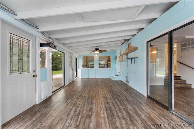 18 Trail Rd, Eldon, MO 65026 - unfurnished sunroom featuring ceiling fan and beamed ceiling