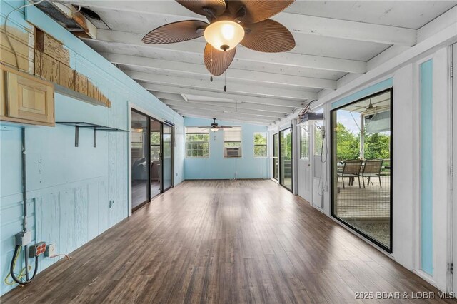 18 Trail Rd, Eldon, MO 65026 - unfurnished sunroom with cooling unit, a ceiling fan, and beam ceiling