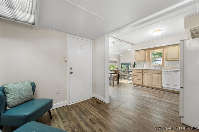 18 Trail Rd, Eldon, MO 65026 - entrance foyer with baseboards, a ceiling fan, wood finished floors, and visible vents