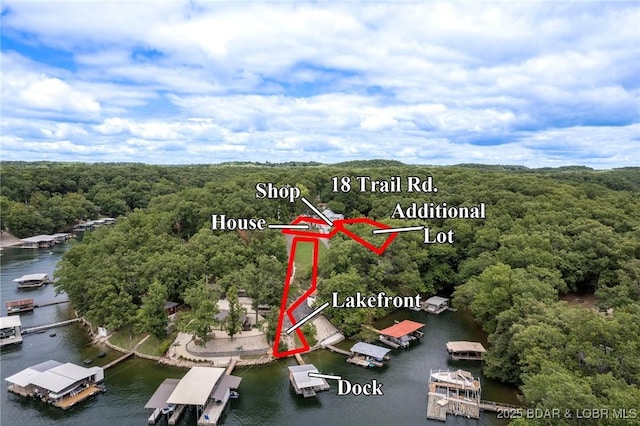 18 Trail Rd, Eldon, MO 65026 - aerial view with a water view and a wooded view