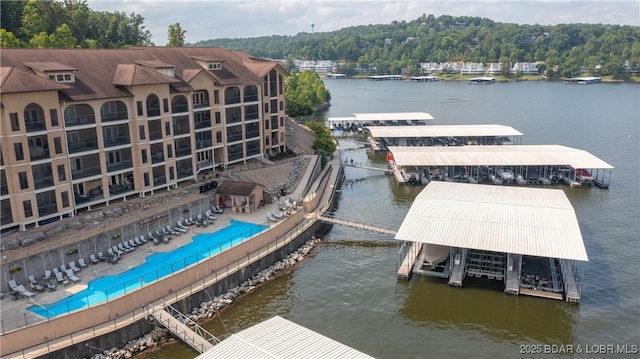dock area with a water view