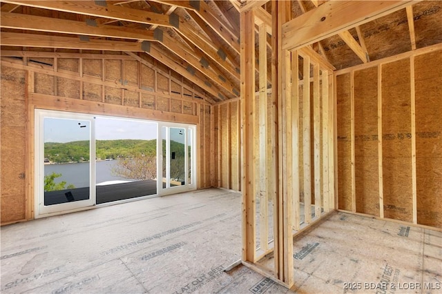 miscellaneous room with lofted ceiling