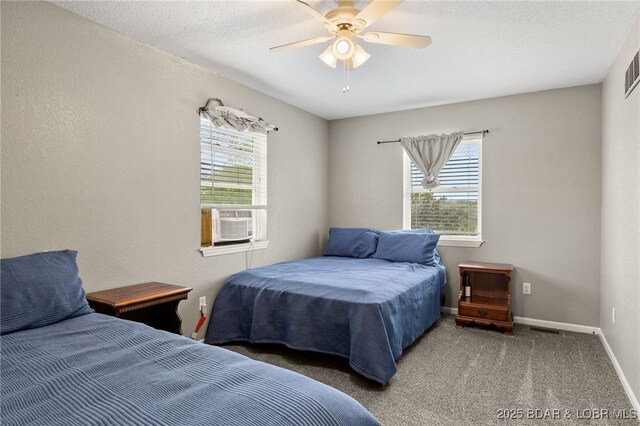 20168 Lost Valley Rd, Warsaw, MO 65355 - bedroom featuring carpet flooring, baseboards, cooling unit, ceiling fan, and a textured ceiling