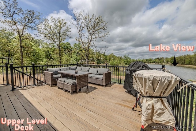 wooden terrace with outdoor lounge area