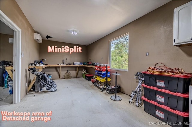 storage area with a wall mounted air conditioner