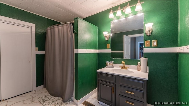 505 High St, Iberia, MO 65486 - full bathroom with visible vents, marble finish floor, vanity, and a shower with curtain