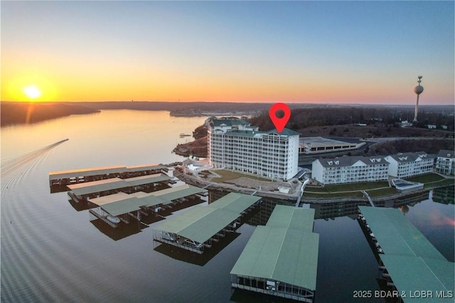 aerial view at dusk of a water view