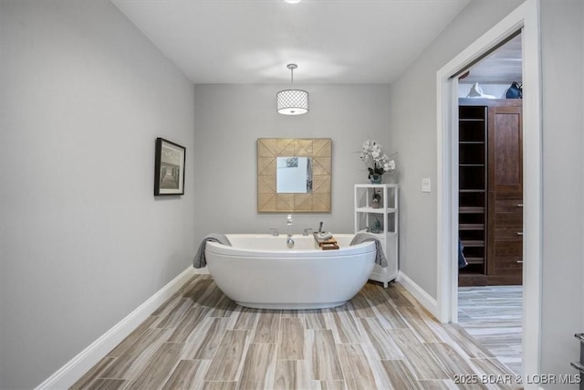 649 Nichol Rd, Edwards, MO 65326 - full bathroom featuring baseboards, a freestanding tub, and wood finish floors
