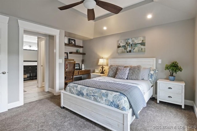 649 Nichol Rd, Edwards, MO 65326 - carpeted bedroom with baseboards, ceiling fan, and recessed lighting
