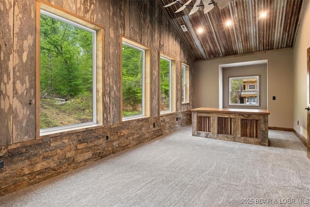 649 Nichol Rd, Edwards, MO 65326 - empty room featuring wooden ceiling, light carpet, and lofted ceiling