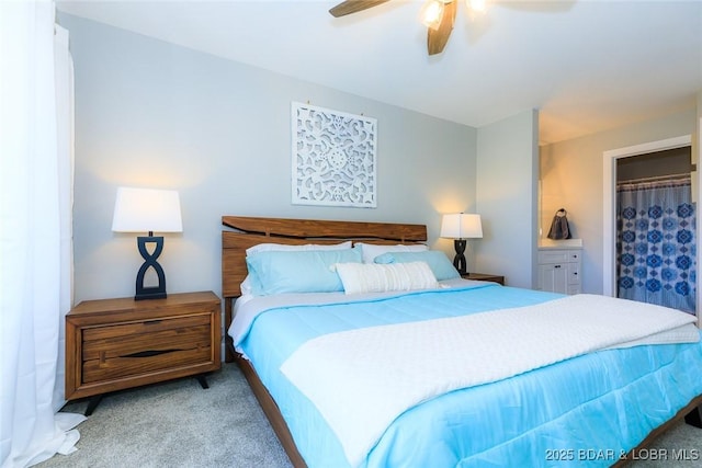bedroom featuring a ceiling fan and carpet floors