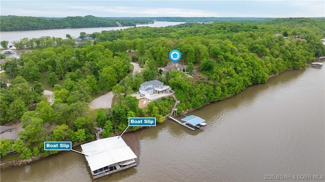 207 Buck Deer Ln, Camdenton, MO 65020 - aerial view featuring a water view and a forest view