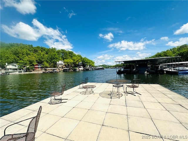 dock area with a water view