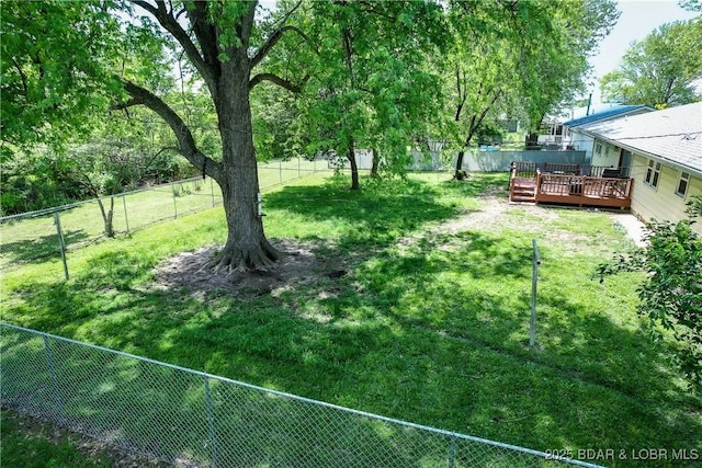 view of yard featuring a deck and a fenced backyard