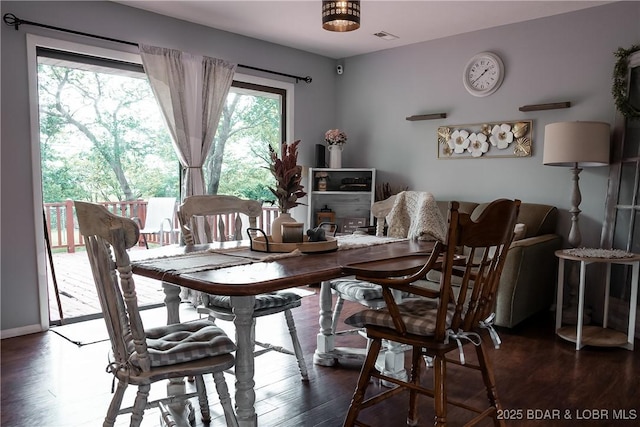 dining room featuring visible vents and wood finished floors