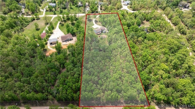 93 Misty Meadows Ln, Camdenton, MO 65020 - aerial overview of property's location featuring property parcel outlined and a heavily wooded area