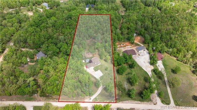 93 Misty Meadows Ln, Camdenton, MO 65020 - aerial view of property's location featuring property boundaries highlighted and a forest