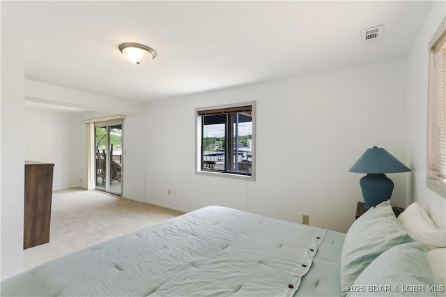 bedroom with carpet flooring and access to exterior
