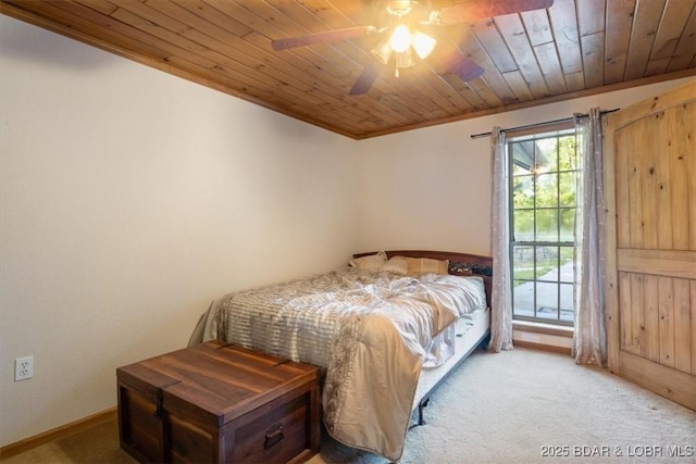 217 Westview Rd, Climax Springs, MO 65324 - bedroom featuring carpet floors, wood ceiling, ornamental molding, and a ceiling fan