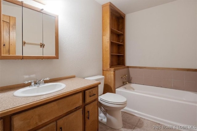 217 Westview Rd, Climax Springs, MO 65324 - bathroom with toilet, a bath, tile patterned floors, and vanity