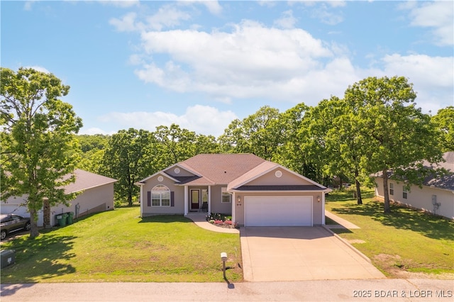 view of front of property featuring an attached garage, driveway, and a front yard